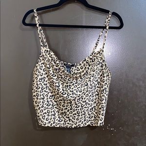 Cropped Leopard Print Cowl Neck Spaghetti Top